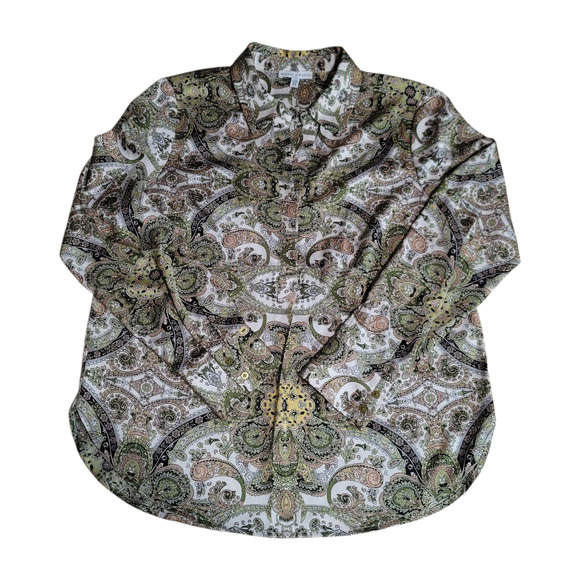 Maison d' Amelie Elegant Paisley Silklike Blouse Size Medium - Picture 3 of 13
